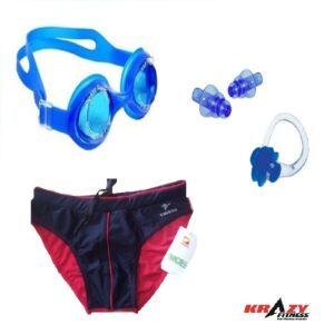 Swimming Kit (Silicon Ear Plug, Swimming Nose Clip, Swimming Goggles With Authentic Men Adult Swim Brief Nylon)