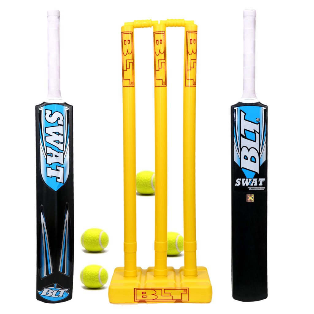 BLT Hard Plastic Cricket Bat Swat with Stump Set and 4pc. tennis balls