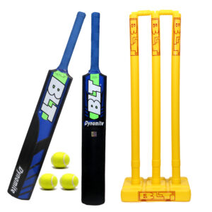 BLT Hard Plastic Cricket BAT Dynamite pro Wicket Set Combo With 3pc. Tennis Ball Hard Plastic bat for 12-15 Age Group and Above Thick Blade Cricket Bat
