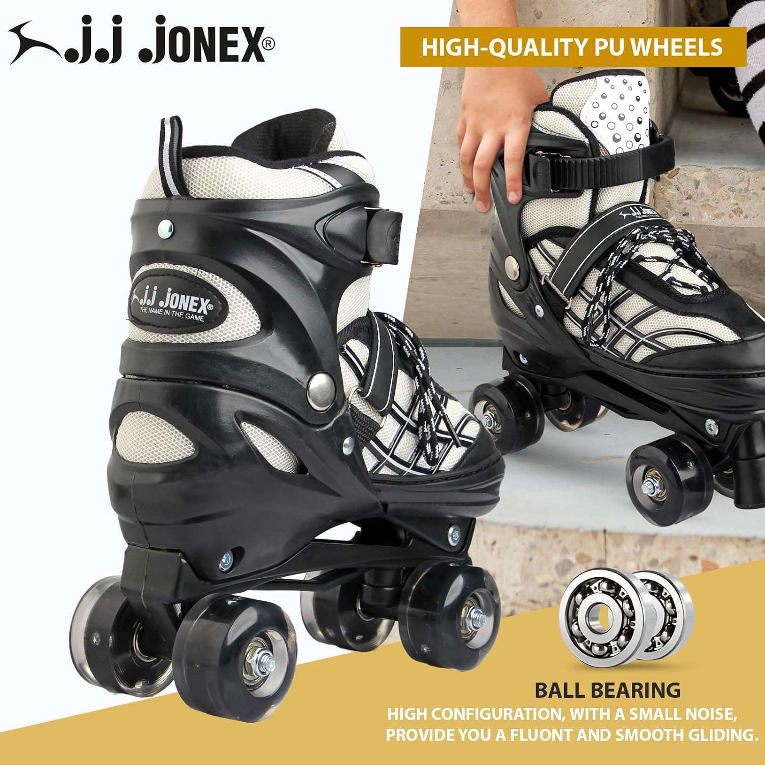 JJ JONEX Unisexyouth Quad 500 Adjustable Roller_Derby_Wheel Led Quad Roller Skates: Ideal for Beginners to Intermediates, Indoor & Outdoor Fun for All Ages 8 JJ JONEX Unisexyouth Quad 500 Adjustable Roller_Derby_Wheel Led Quad Roller Skates: Ideal for Beginners to Intermediates, Indoor & Outdoor Fun for All Ages - Image 8