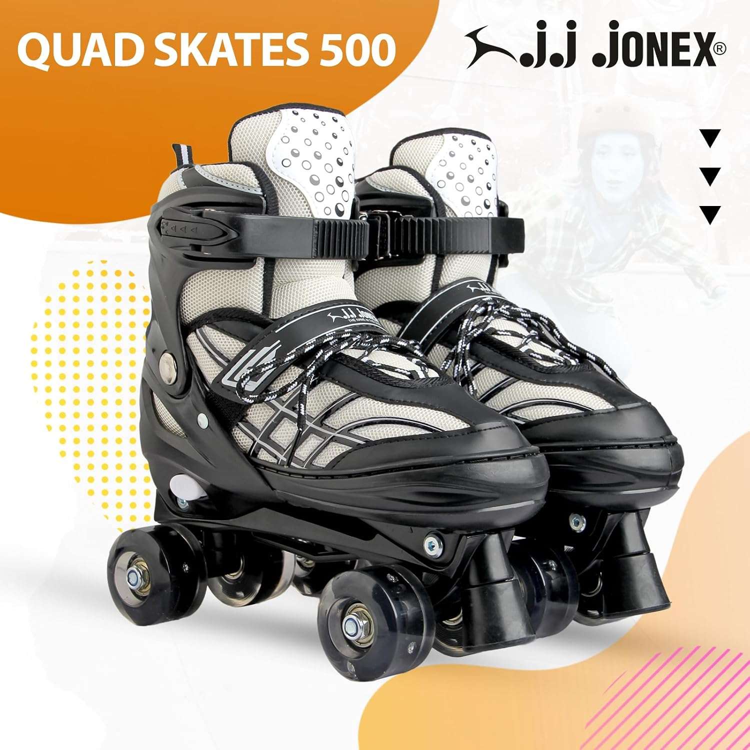 JJ JONEX Unisexyouth Quad 500 Adjustable Roller_Derby_Wheel Led Quad Roller Skates: Ideal for Beginners to Intermediates, Indoor & Outdoor Fun for All Ages 4 JJ JONEX Unisexyouth Quad 500 Adjustable Roller_Derby_Wheel Led Quad Roller Skates: Ideal for Beginners to Intermediates, Indoor & Outdoor Fun for All Ages - Image 4